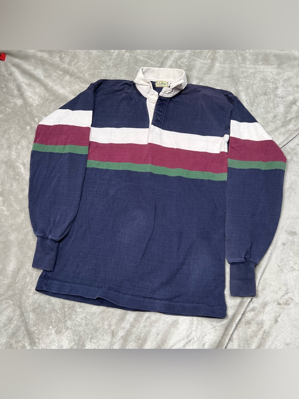 Vintage LL Bean Rugby Polo Mens L Blue Preppy L/S Shirt 90s Y2K Striped USA Made
